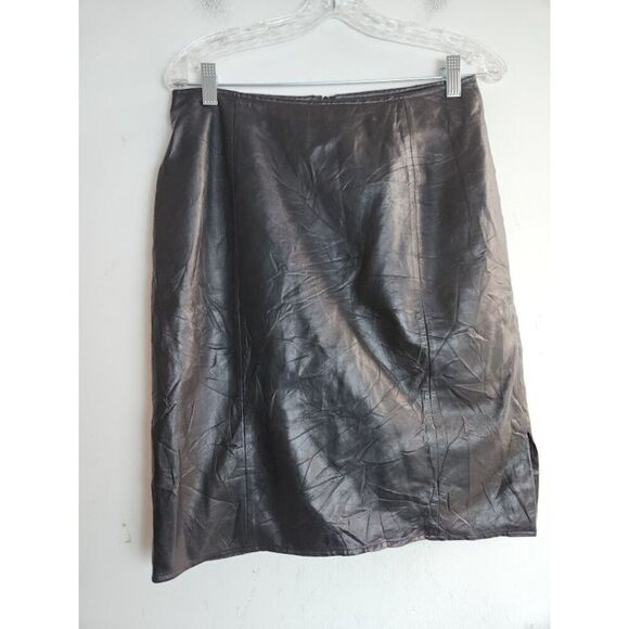 Vakko Sport Women Black 100% Leather A-Line Straight Knee Length Skirt size 10 - Picture 2 of 8